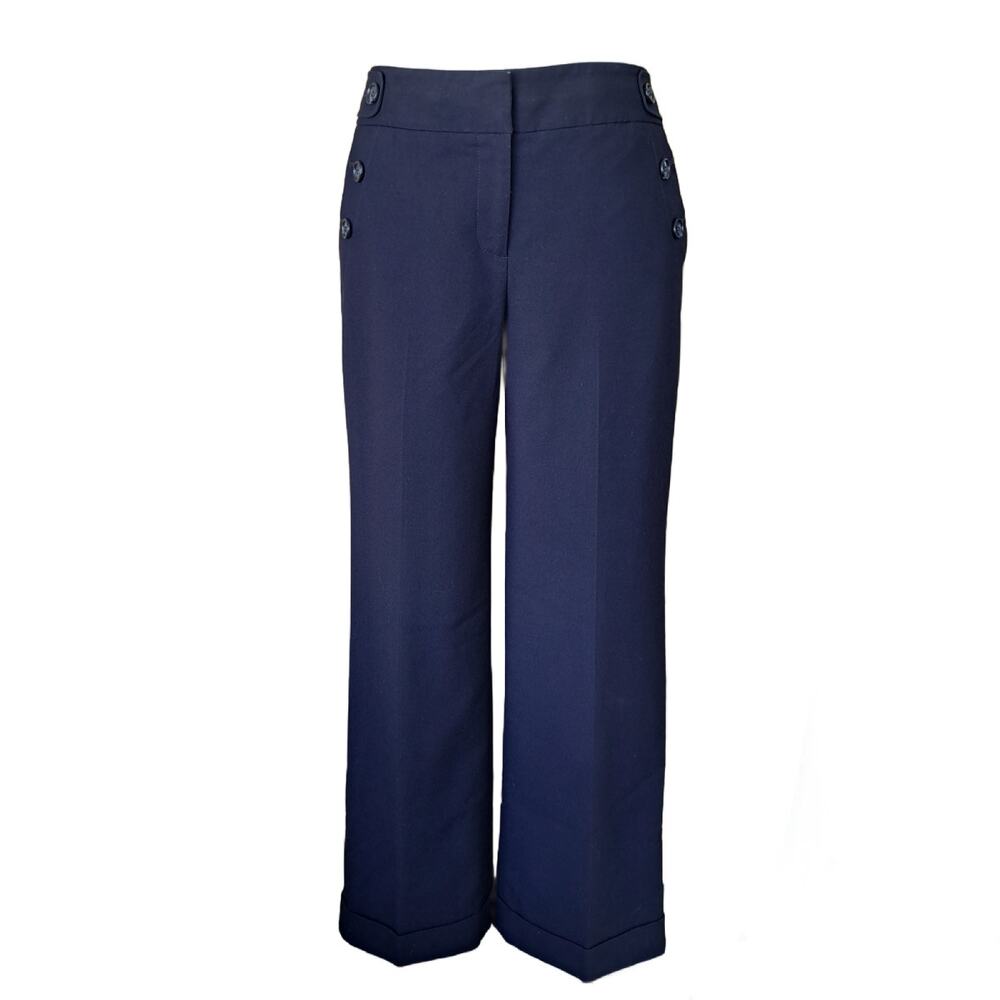 ANN TAYLOR Navy Blue Sailor Pant Size 6 Signature Fit Petite 6 Straight Wide Leg